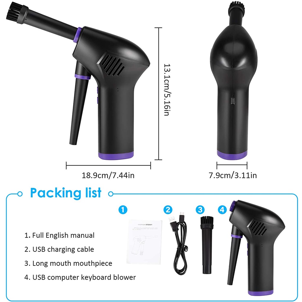 2 in 1 Blower Air Duster / Penyedot debu tanpa kabel / Blower Komputer/ Penyedot debu+Peniup debu / Jet Cleaner Cordless / Handheld Air Duster / Blower Kucing / Blower Kipas / Listrik Tegangan Tinggi / Isi Ulang / Kapasitas Besar / Gerinda Cordless