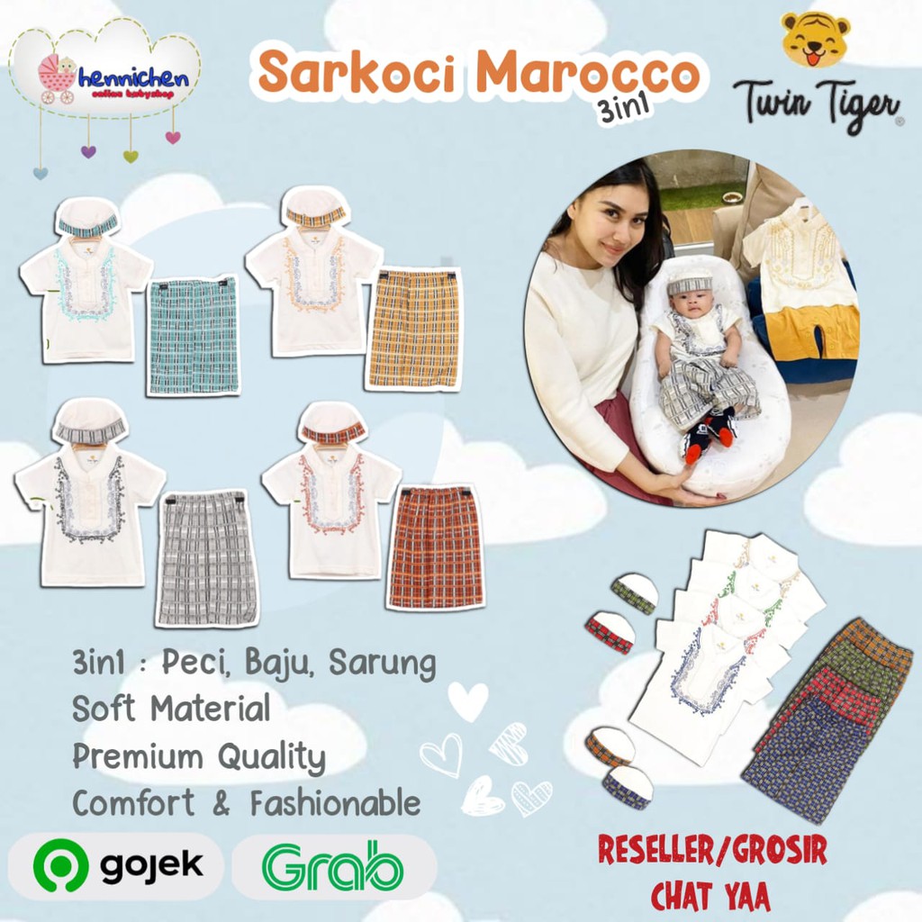 TWIN TIGER SARKOCI FARHAN 3 in 1 SARKOCI SALMAN RUBIK Baju Lebaran Baju koko Bayi Pakaian Muslim Bayi Romper KoKo Sarkoci