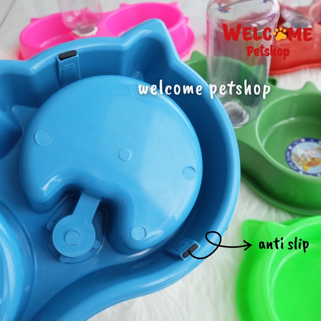 TEMPAT MAKAN KUCING ANJING ANTI SEMUT ANTI SLIP + BOTOL / Auto Refill (PLATE DOUBLE JUMBO + BOTOL)