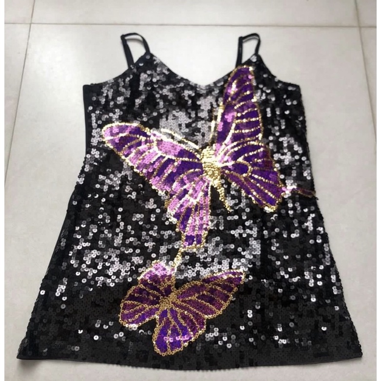 Butterfly Sequin Tanktop Tank top Camisol in black