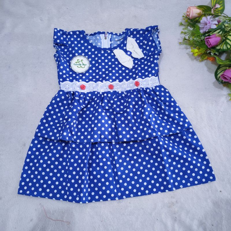 Dress anak 2-3 Tahun perempuan motif polka pita murah tumpuk harian santai katun fatonah shop trypol ( Dress Trypoll)