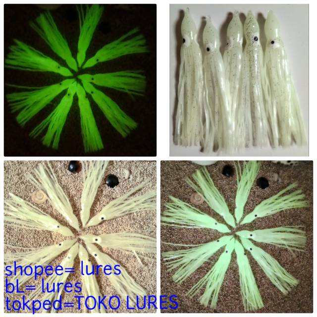 Terlaris Umpan pancing cumi karet(tebal rumbai kriting)octopus soft lures cumi gid fosfor luminous