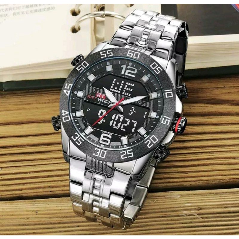 TREENDINGGGGG_0KAT-WACH_KT1802 Jam Tangan Pria Digital Analog Tali Stainless Luminous