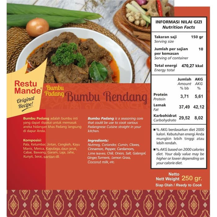 

Restu Mande Bumbu Rendang Restu Mande untuk 1/2kg sudah ada Santan 250gr