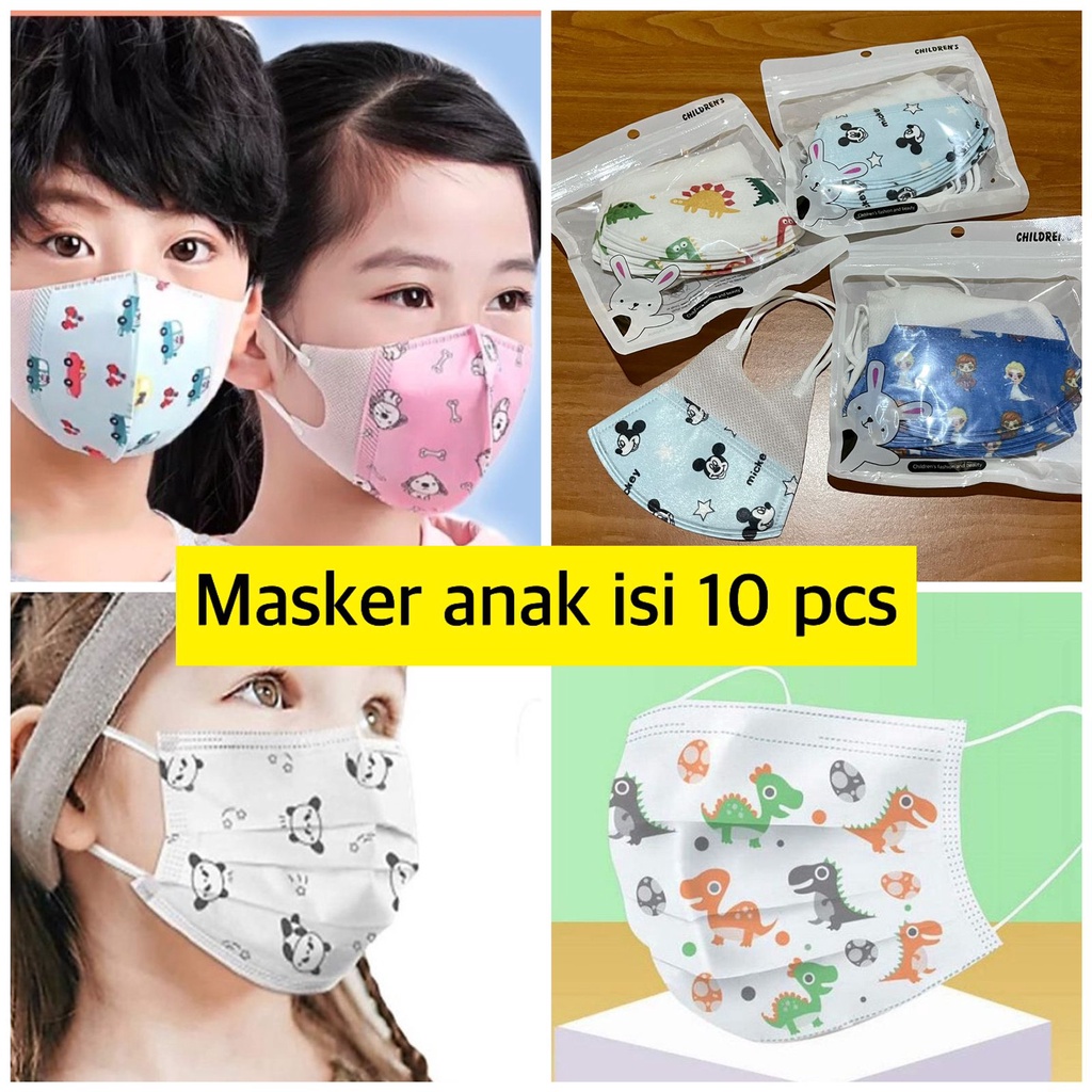 Masker Anak Duckbill 3 lapis, isi 10 pcs  Earloop Child Kids Face Mask Motif Kartun Masker