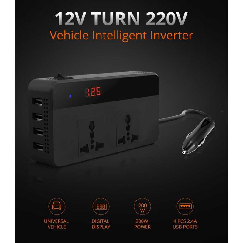 Power Inverter DC 12V to AC 220V 200W 4 USB Port - AKS-9005