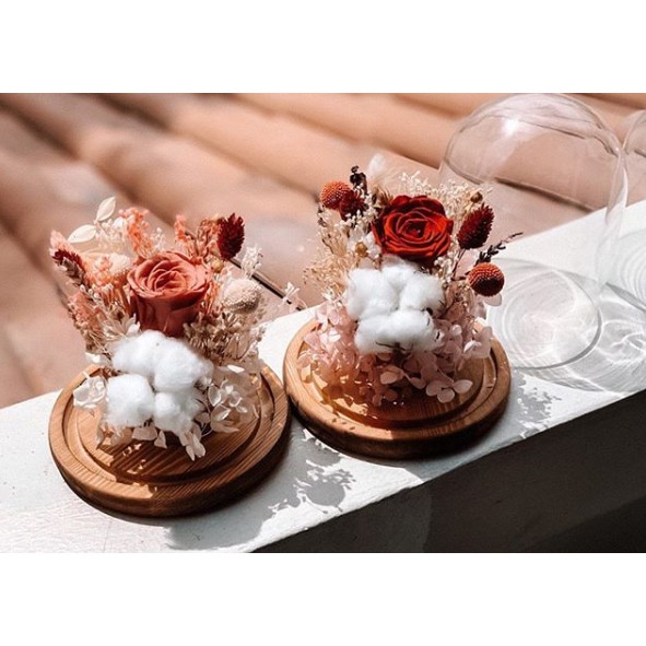 Dome glass flowers With Rose preserved