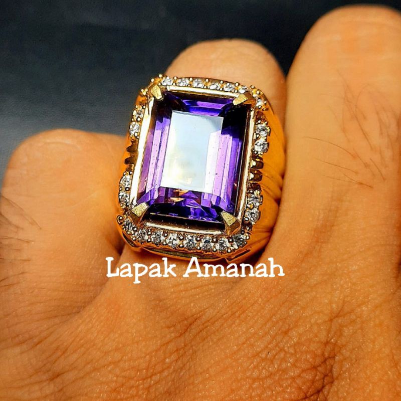 Cincin Batu Akik Kecubung Kalimantan Kecubung Amethyst Top Kristal Super Mewah Asli Original