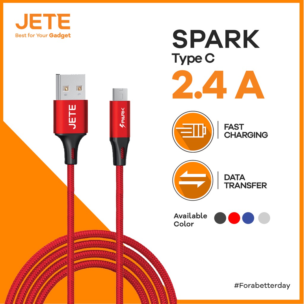 Kabel Data Kabel USB Type C Fast Charging JETE Spark - Garansi 2 Tahun