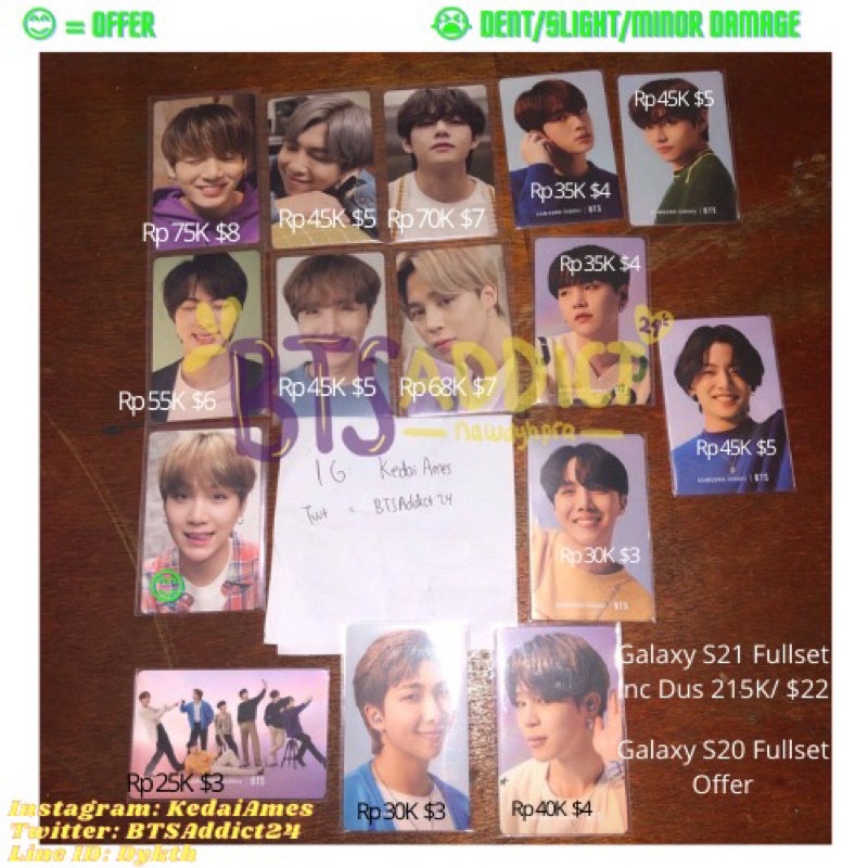 Samsung s21 photocard bangtan bts suga melet Jin Yoongi jhope mamjoon jimin taehyung jungkook rm v o