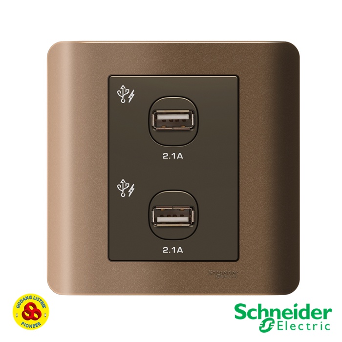 Schneider Stop Kontak USB Zencelo E8432USB SZ 2X2.1A USB Charger SZ