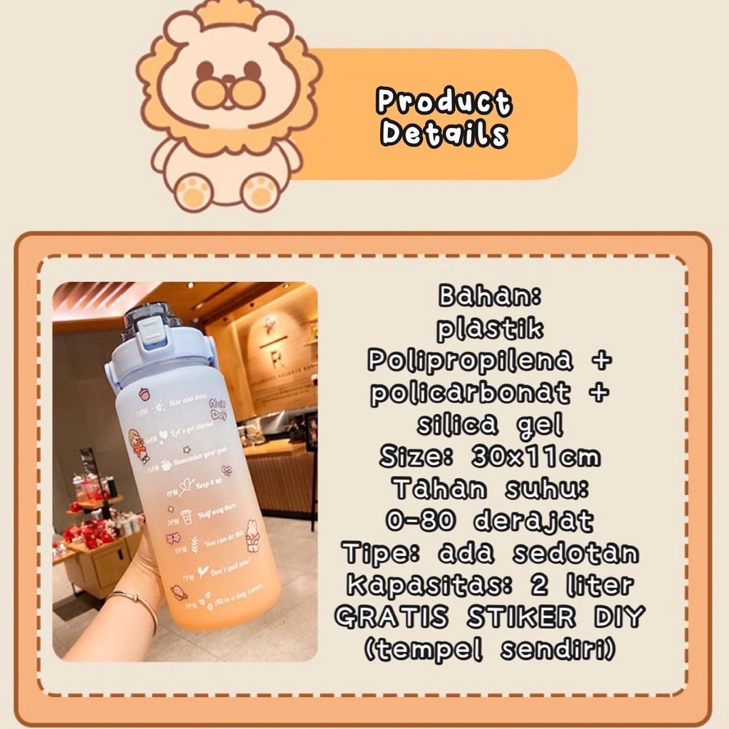 BOTOL MINUM GRADASI 2 LITER PASTEL GEMES YIBEN VIRAL TRENDING