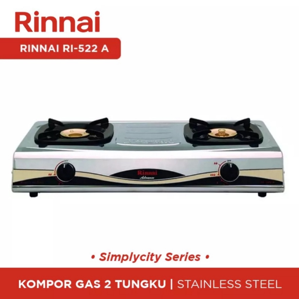 Kompor Gas Rinnai RI 522 A Api Lilin Stainless Kompor Rinnai RI 522A Kompor Stainless Rinnai