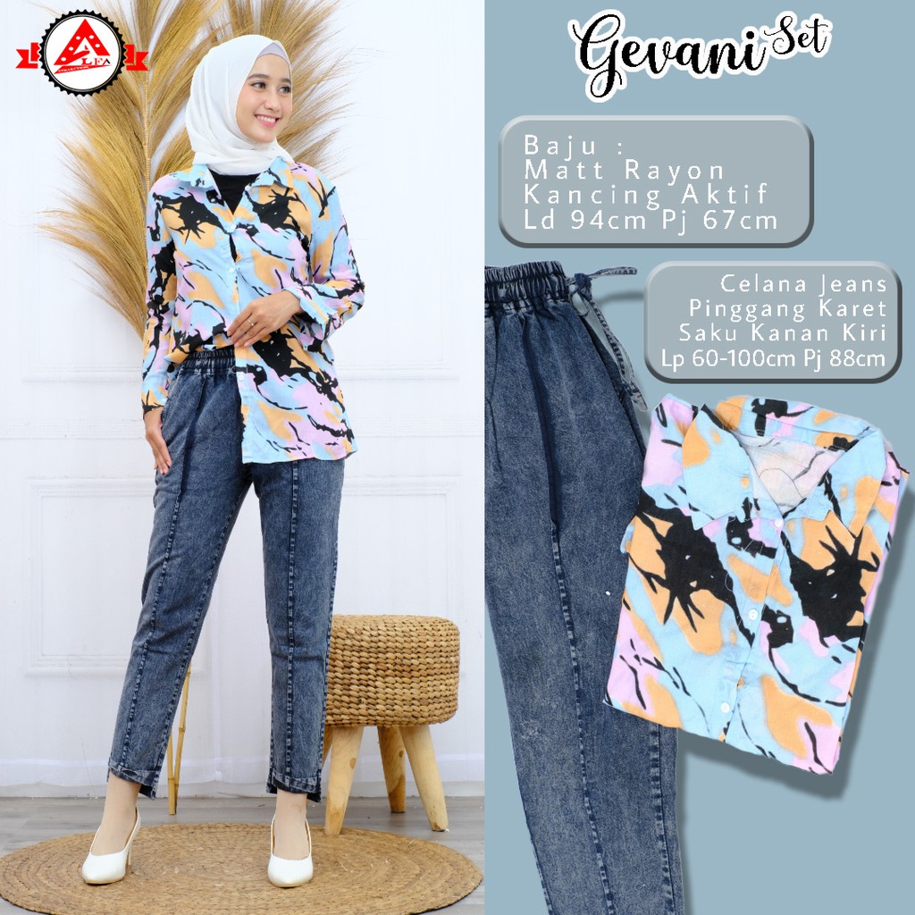 Setelan Wanita Kekinian Gevani Set | Baju Wanita dewasa | Celana Jeans Perempuan | One set