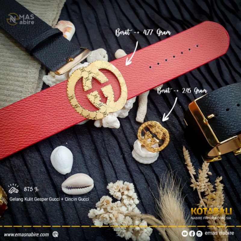 Gelang gesper emas asli + Cincin emas asli 875 %