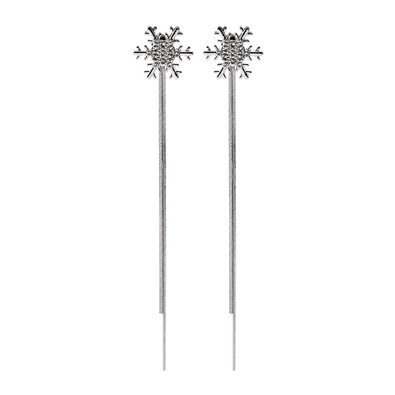 Anting Stud 925 Silver Needle Desain Snowflake Aksen Berlian Rumbai Serbaguna Untuk Natal