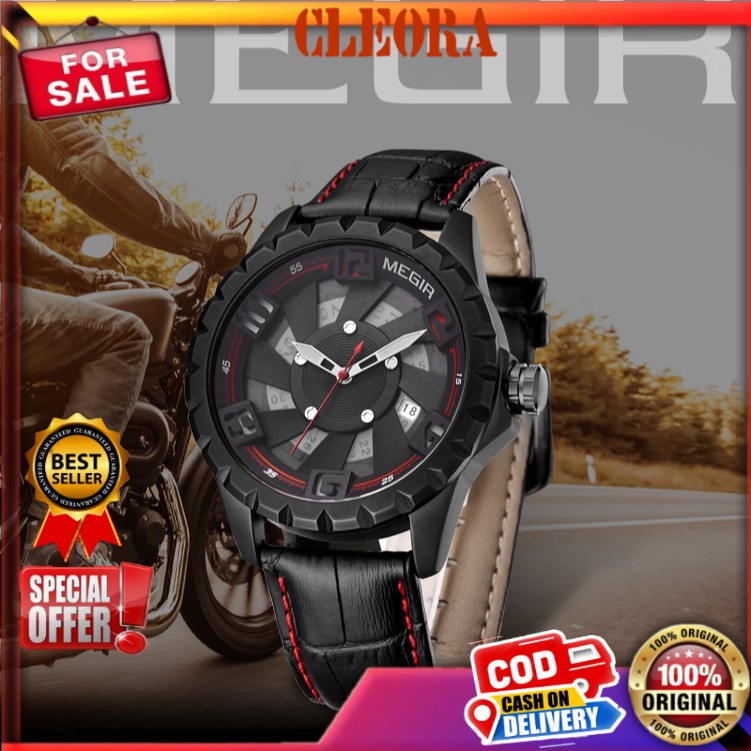 Jam Tangan Pria MEGIR Genuine Leather Ori Masa kini Tipe Analog Chronograph Jm Arloji Original Jam T