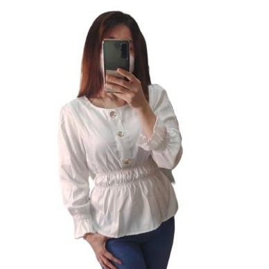 CATHERINE-AQILA BLOUSE/BLOUSE WANITA/PAKAIAN WANITA-PUTIH