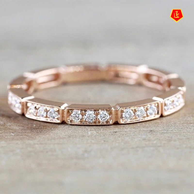 [Ready Stock]Simple Fashion Bar Ring 18K Rose Gold Micro Inlaid with Diamond