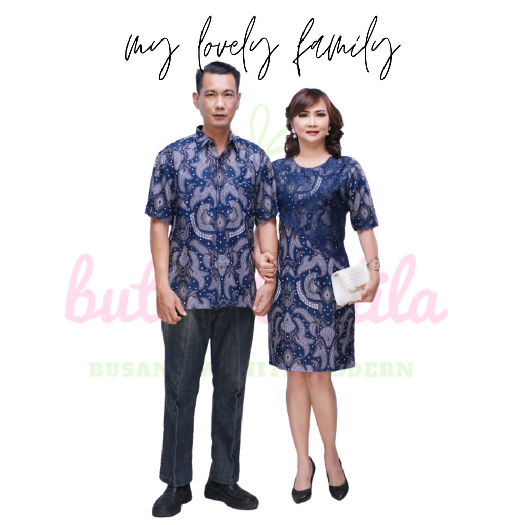 Divania biru batik couple solo katun mix brokat tersedia size jumbo dan set family