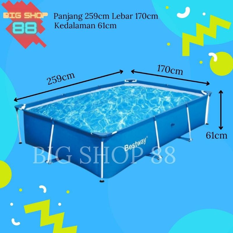 BESTWAY KOLAM RENANG FRAME SQUARE RECTANGULAR SWIMMING POOL 2.2M 2.5M 3M 4M ORIGINAL 100% TERLENGKAP