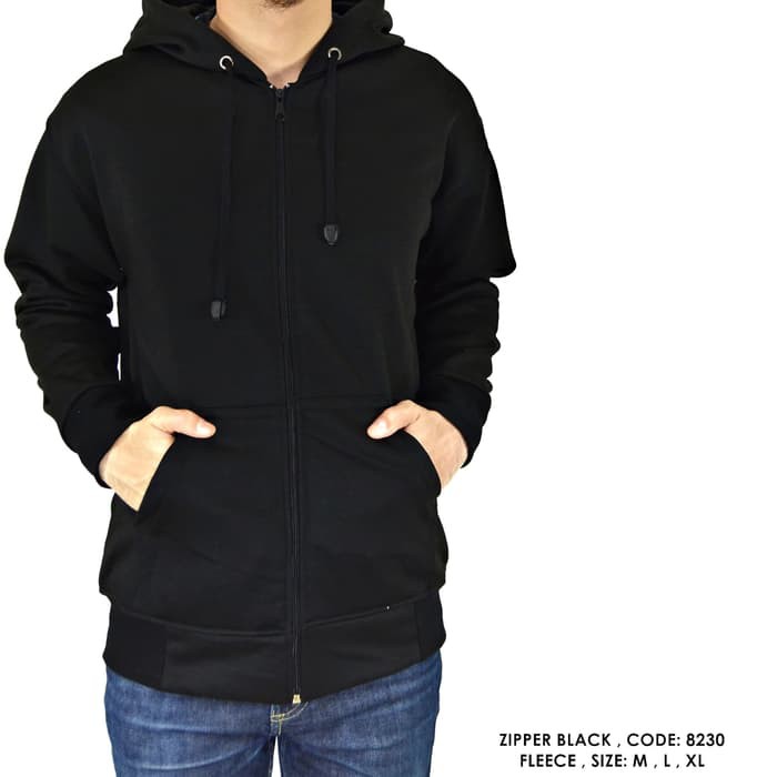 JAKET SWEATER HOODIE ZIPPER RESLETING HITAM POLOS COWOK PRIA