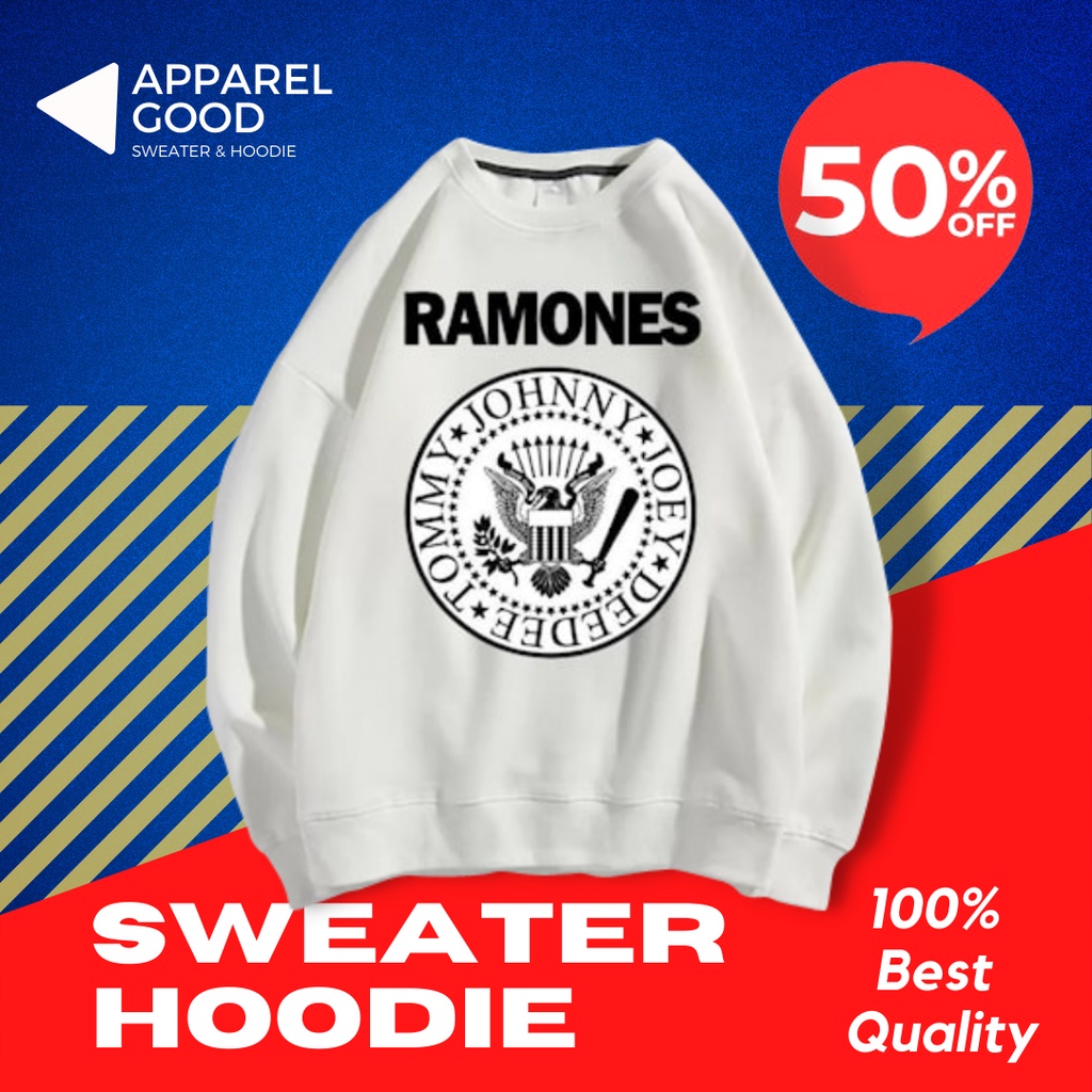 Hoodie Crewneck Ramones Fashion Wanita Pria Lengan Balon