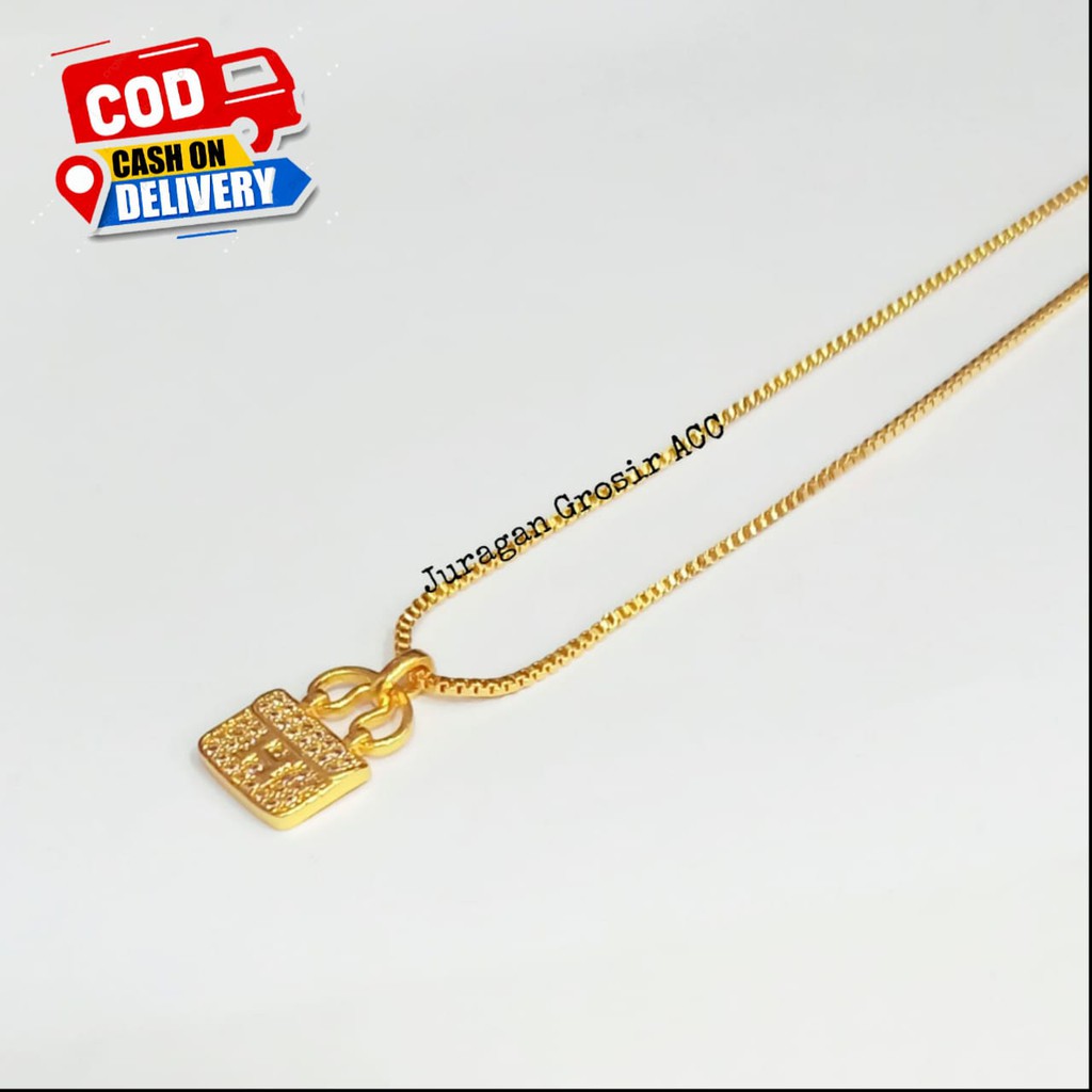 Kalung Titanium Simple elegan Motif Tas Brand Terkini permata zircon emas Korea Anti karat