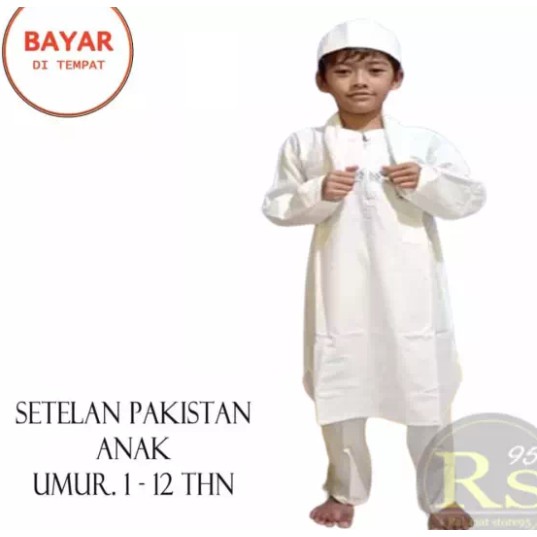 SETELAN BAJU KOKO PUTIH ANAK  LENGKAP PAKISTAN ANAK LAKI LAKI LENGAN PANJANG USIA 1-12 TAHUN