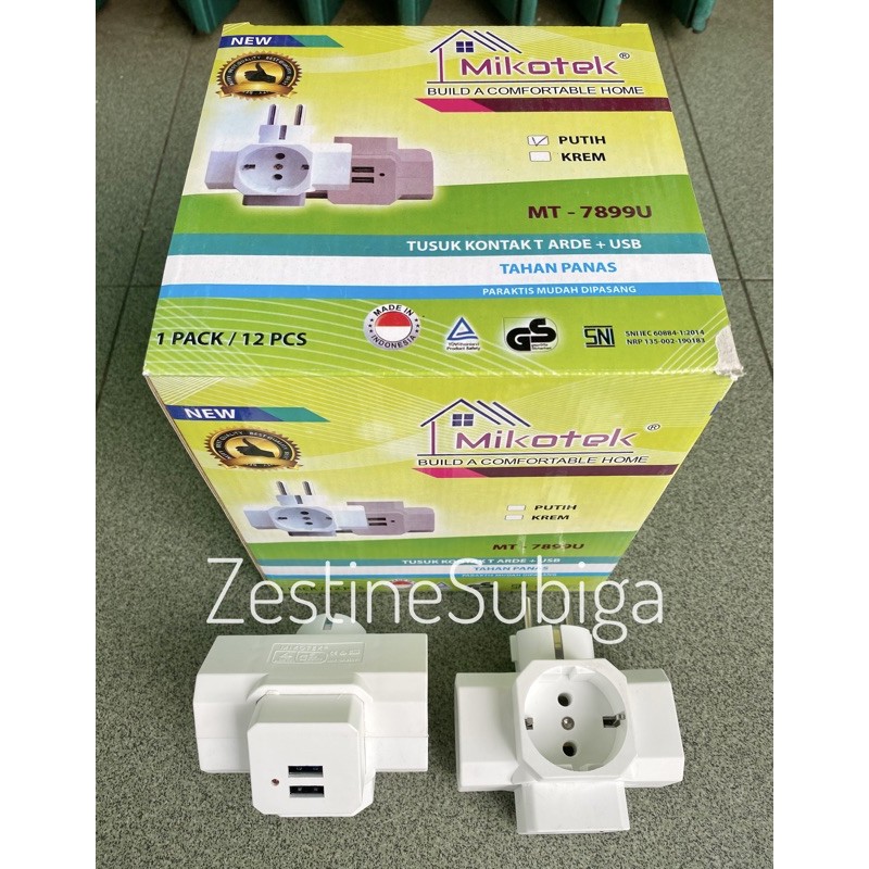 Steker T. Arde + 2 USB Port  Putih MT-7899U Mikotek