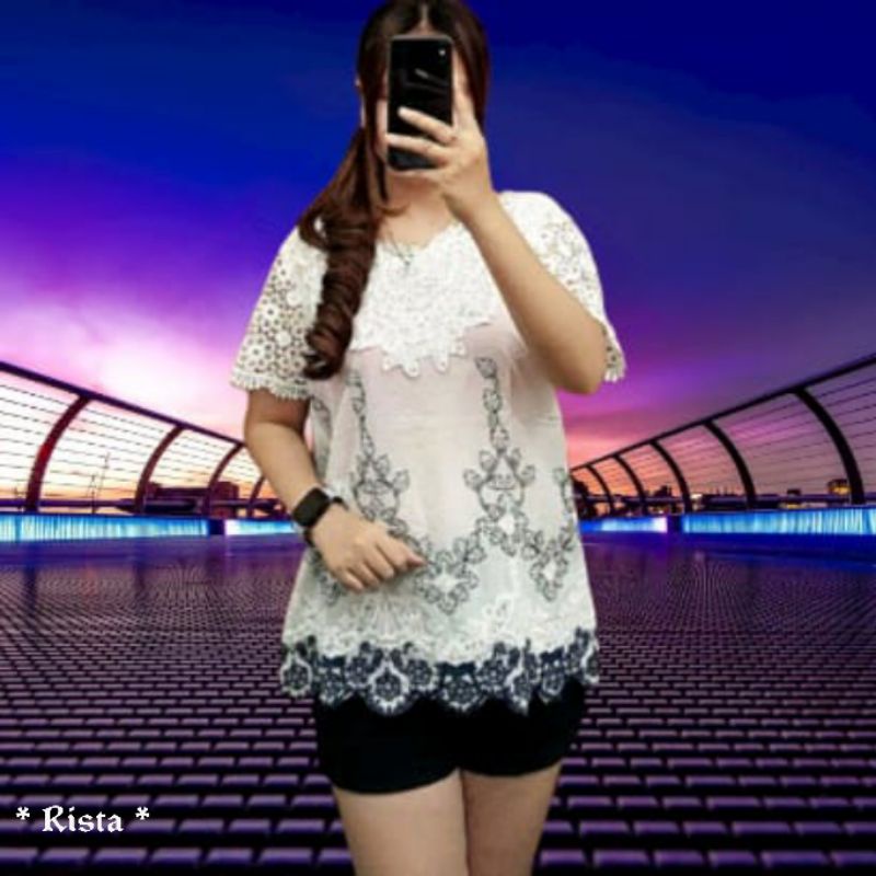 Atasan Blouse Bordir Katun Kombinasi Brokat Renda