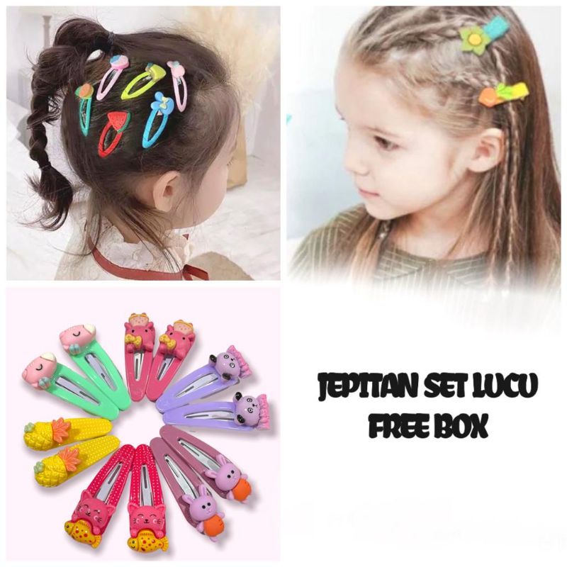 12PCS / SET JEPIT RAMBUT ANAK SET TERMURAH FREE BOX / JEPITAN RAMBUT ANAK MOTIF KARAKTER KARTUN