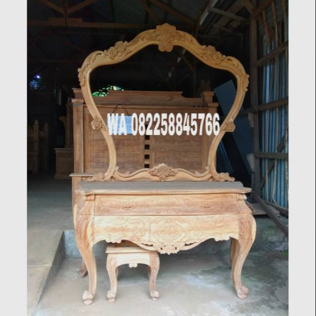 Meja Rias Tolet Ukir Kayu Jati Buatan Jepara, Tolet Rahwana Kayu Jati