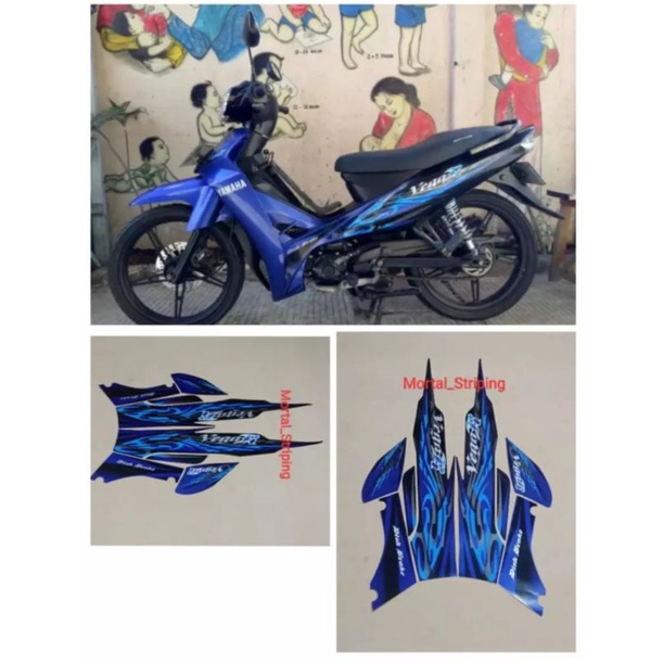 STICKER STRIPING FULL SET LIS LIST BODI YAMAHA MOTOR VEGA R NEW TAHUN 2008 2009 WARNA HITAM BIRU