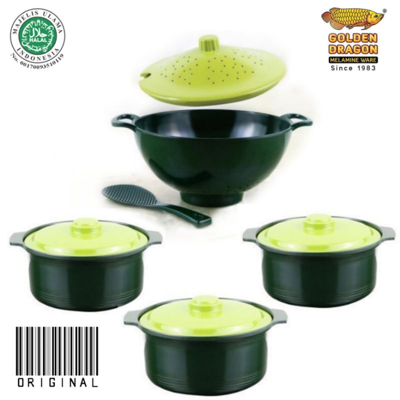 (COD) Melamin Set Sangku dan tempat Lauk golden dragon sudah free bubble dan dus