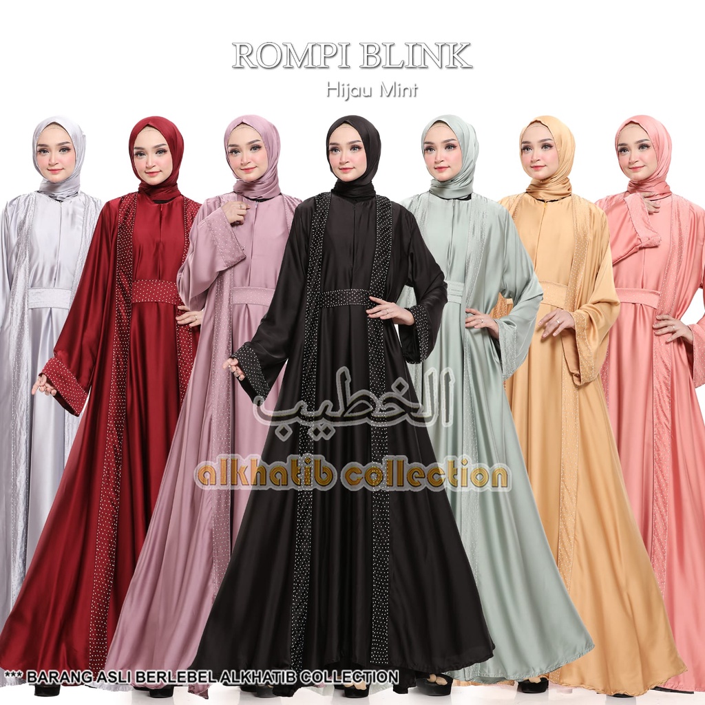 ABAYA ROMPI BLINK WARNA SUTRA SILKY EXCLUSIVE MOSLEM WEAR COUPLE DEWASSA S M L XL XXL & ANAK USIA 2 