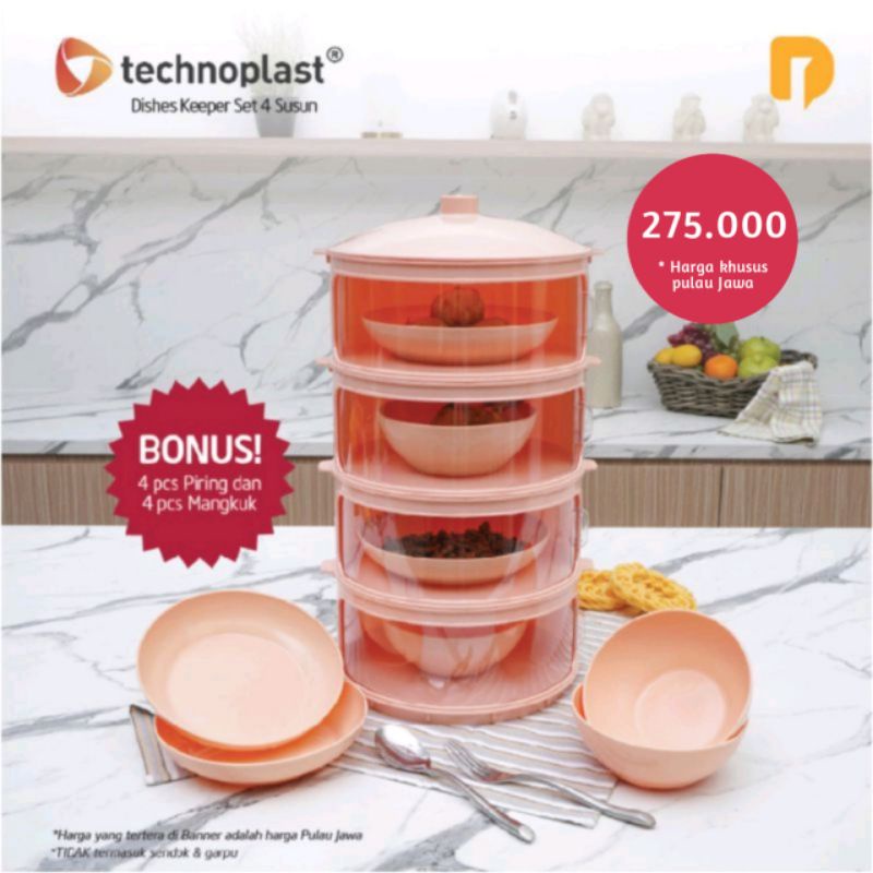 Dusdusan : Technoplast Dishes Keeper 4 susun/ Tudung saji/ Wadah penyimpanan makanan Anti lalat anti
