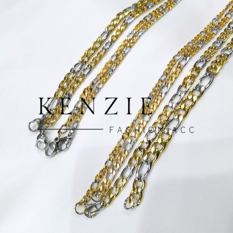 Kalung Cube Titanium Trendy Pria Casual Model Rantai Dual Warna Panjang 50cm