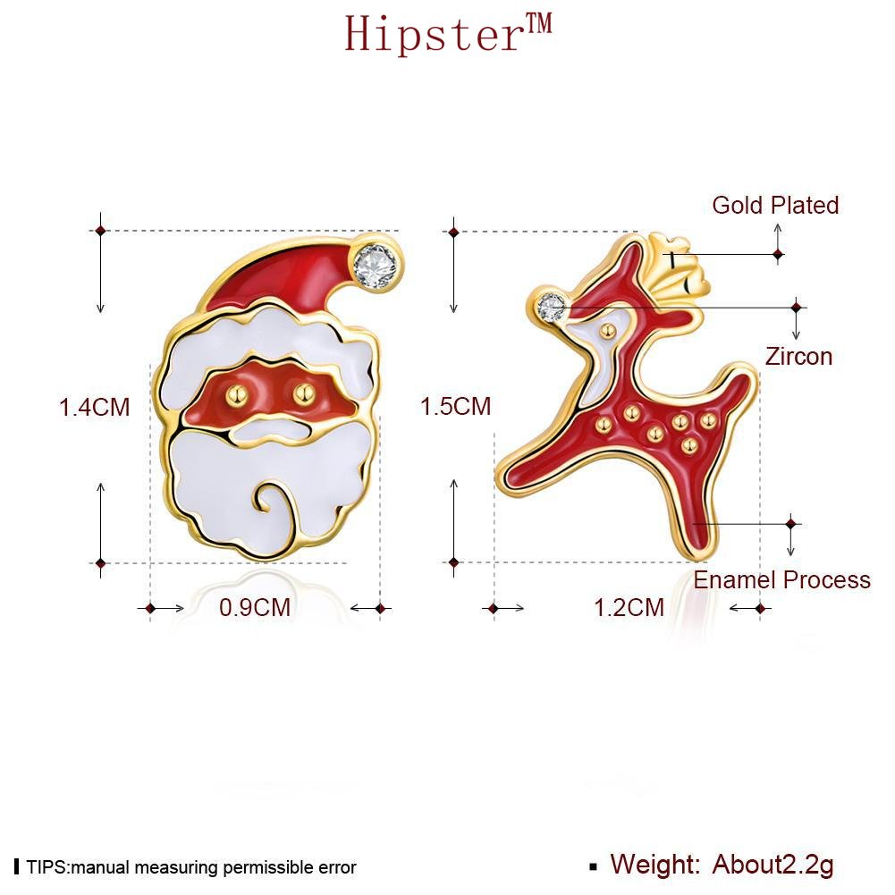 M3066 Anting Tusuk Asimetris Lapis Emas 18K Model Santa Clausrusa Natal Untuk Wanita