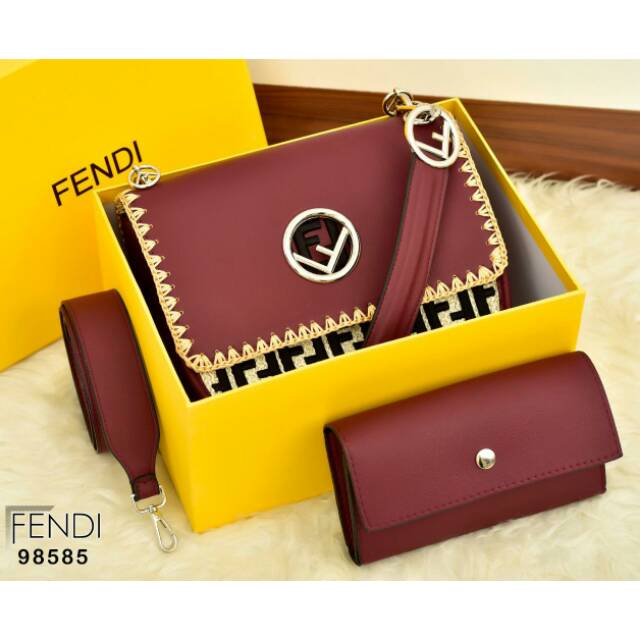 Tas Wanita Fendi Kan I F Velvet 98585# set 2in1 *Free Box*
