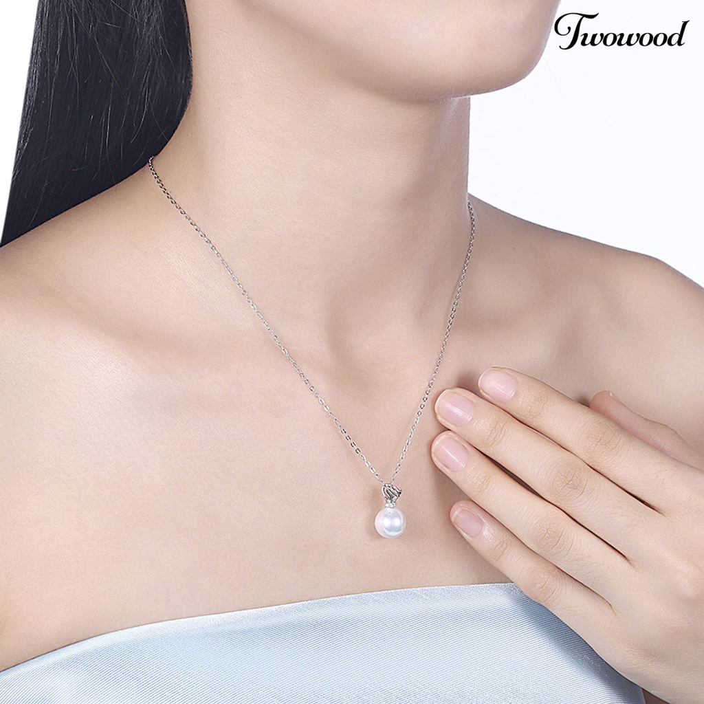 Twowood SILVERHOO 925 Silver Pendant Chain Neck Decoration Imitation Pearl Flower Pendant Clavicle Necklace for Party