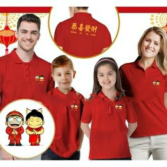 POLO IMLEK KELUARGA DEPAN BELAKANG GONG XI FA CAI BAJU KERAH IMLEK