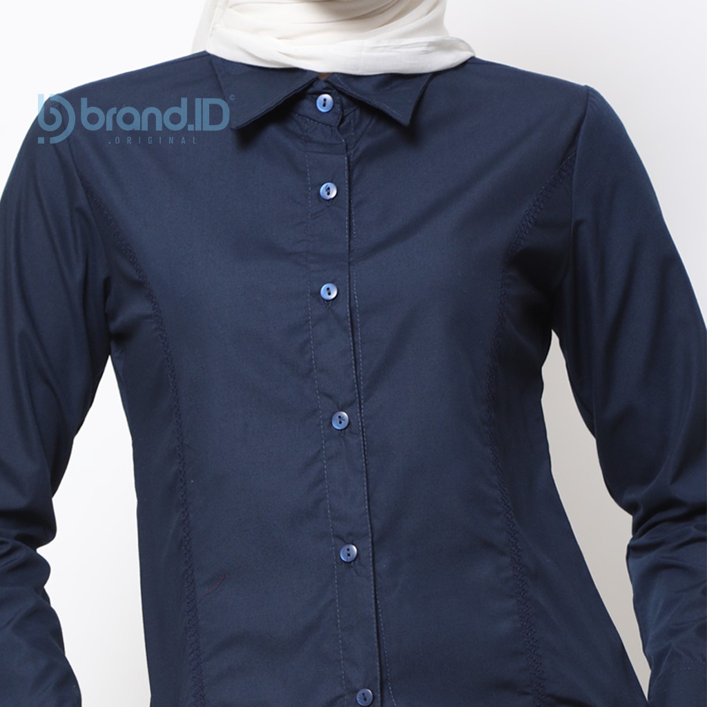 KEMEJA WANITA NAVY DAN WARNA POLOS TANGAN PANJANG KATUN / BAJU KANTOR FORMAL KERJA CEWEK JUMBO