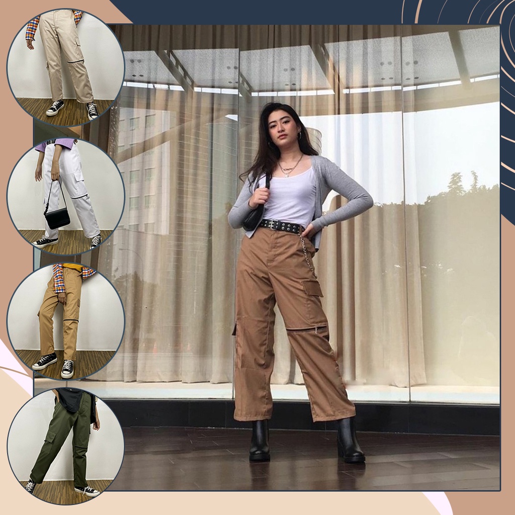 ZIPPER PANTS CARGO WANITA
