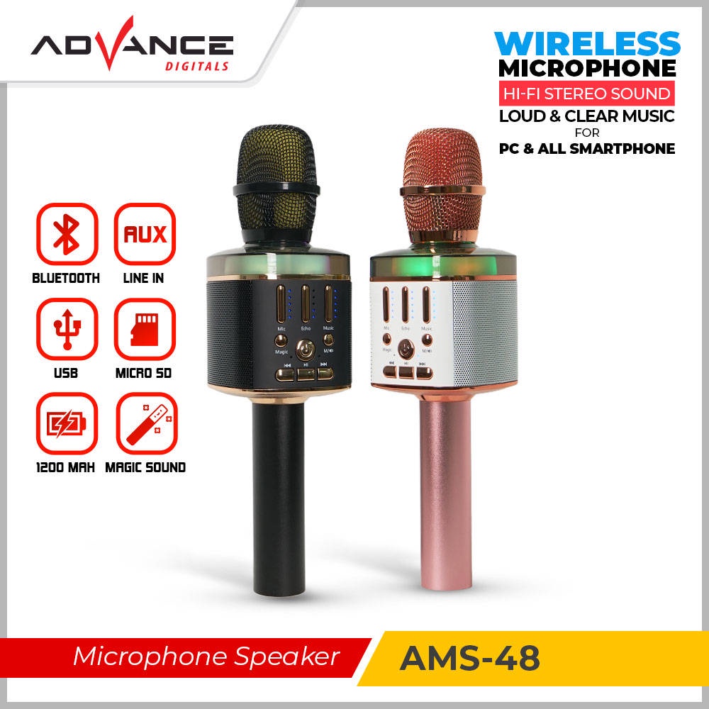 【READY STOCK】 Advance ams 48 mic Wireless bluetooth karaoke support USB Player 1200mAh Frequency 150Hz~18kHz suitable for hobbies or tour guides