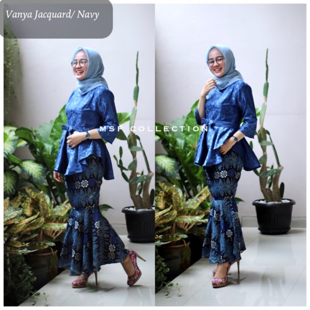 set vanya navycilia/ kebaya/ rok plisket premium/ blouse jacquard/ baju kondangan
