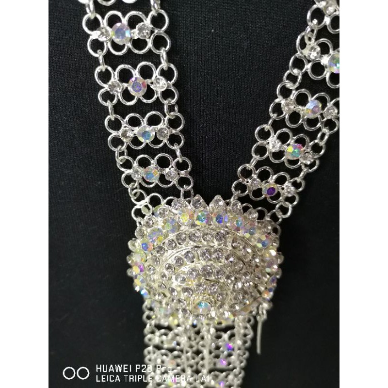 kalung karset pengantin cowok silver motif  budur