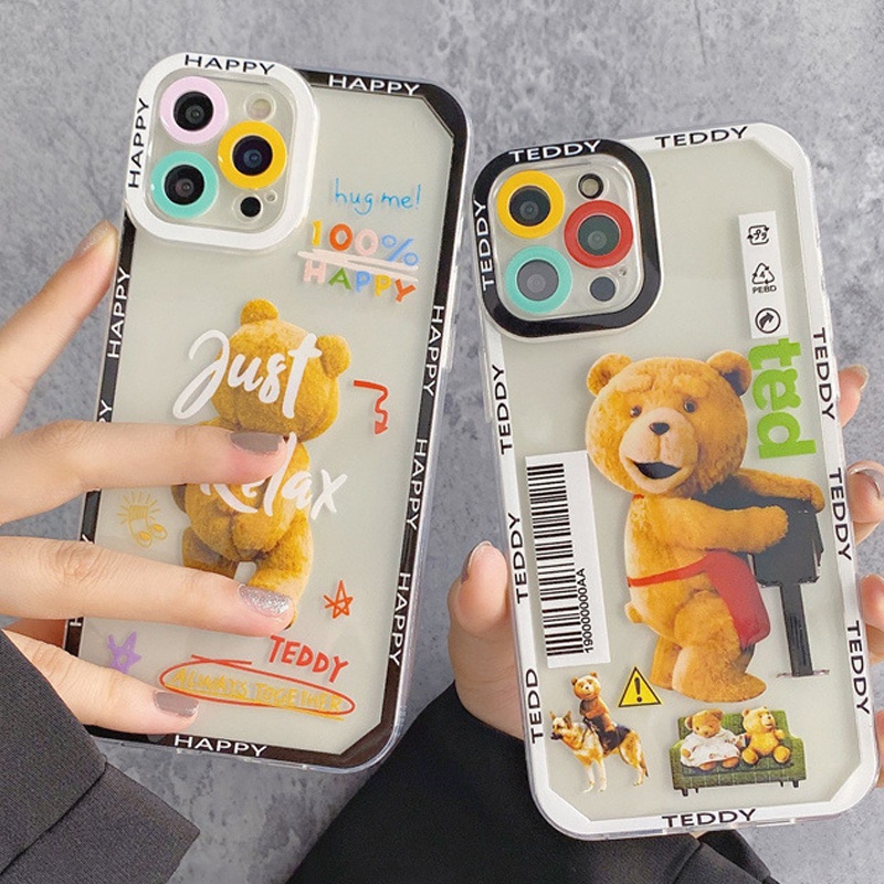 Soft Case Silikon TPU Transparan Motif Beruang Untuk IPhone 12 13 SE2020 6 6S 7 8 Plus X XS XR 11 Pro Max