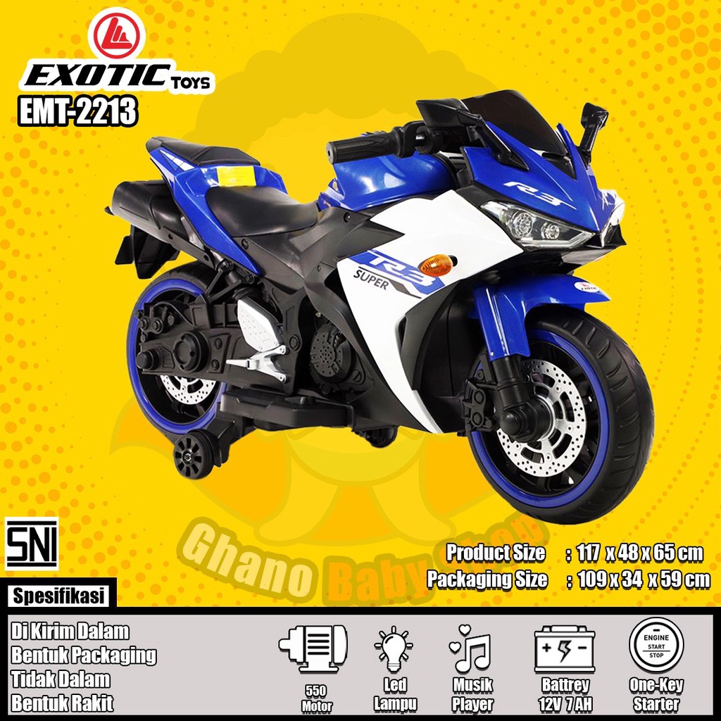 MAINAN MOTOR AKI ANAK ANAK MURAH/MOTORAN AKI ANAK MURAH/MOTOR AKI MODEL NINJA R3/KADO ULTAH ANAK