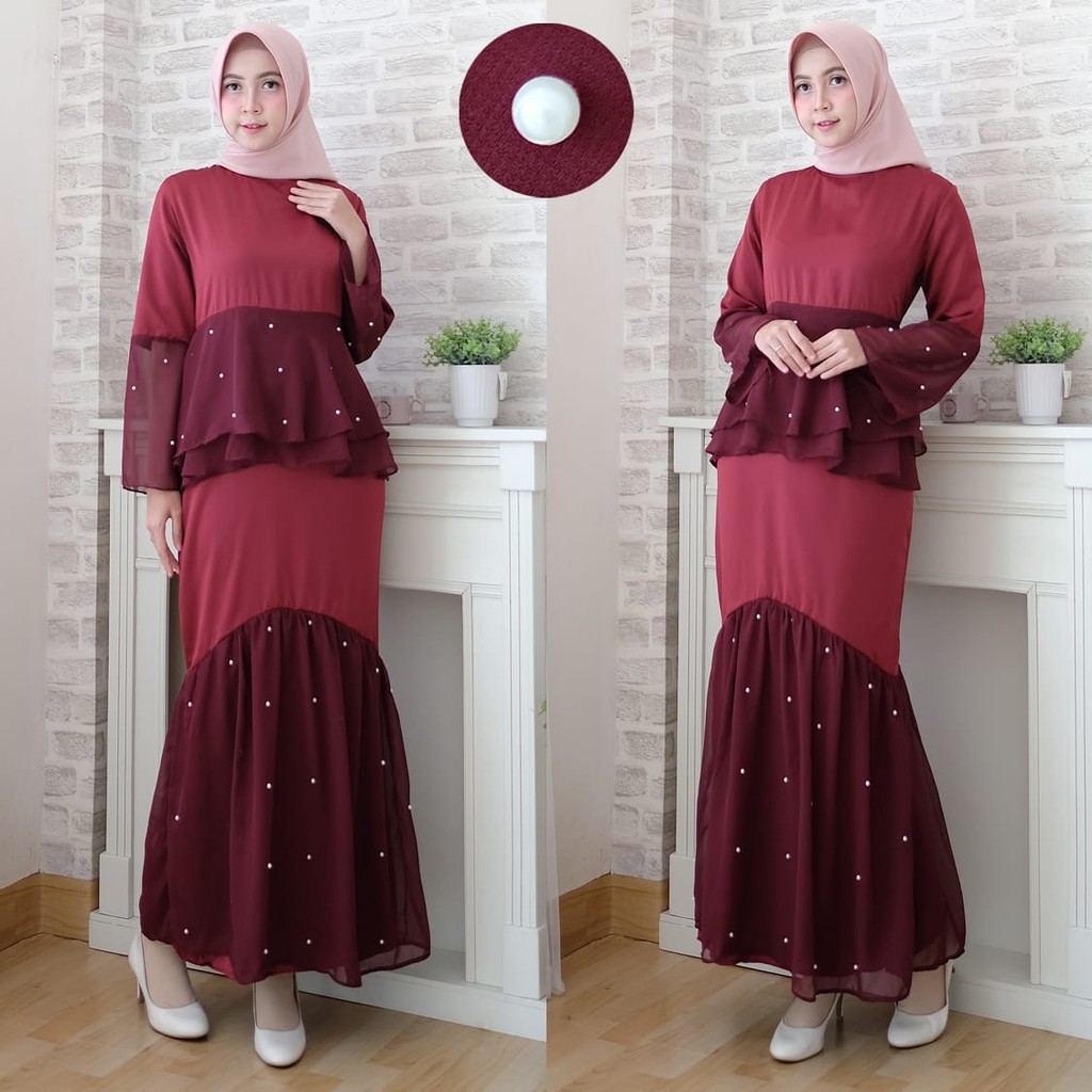 HOPYLOVY - Gamis Wanita Velvet Roberto kombi Ceruty Tabur Mutiara FEBRY